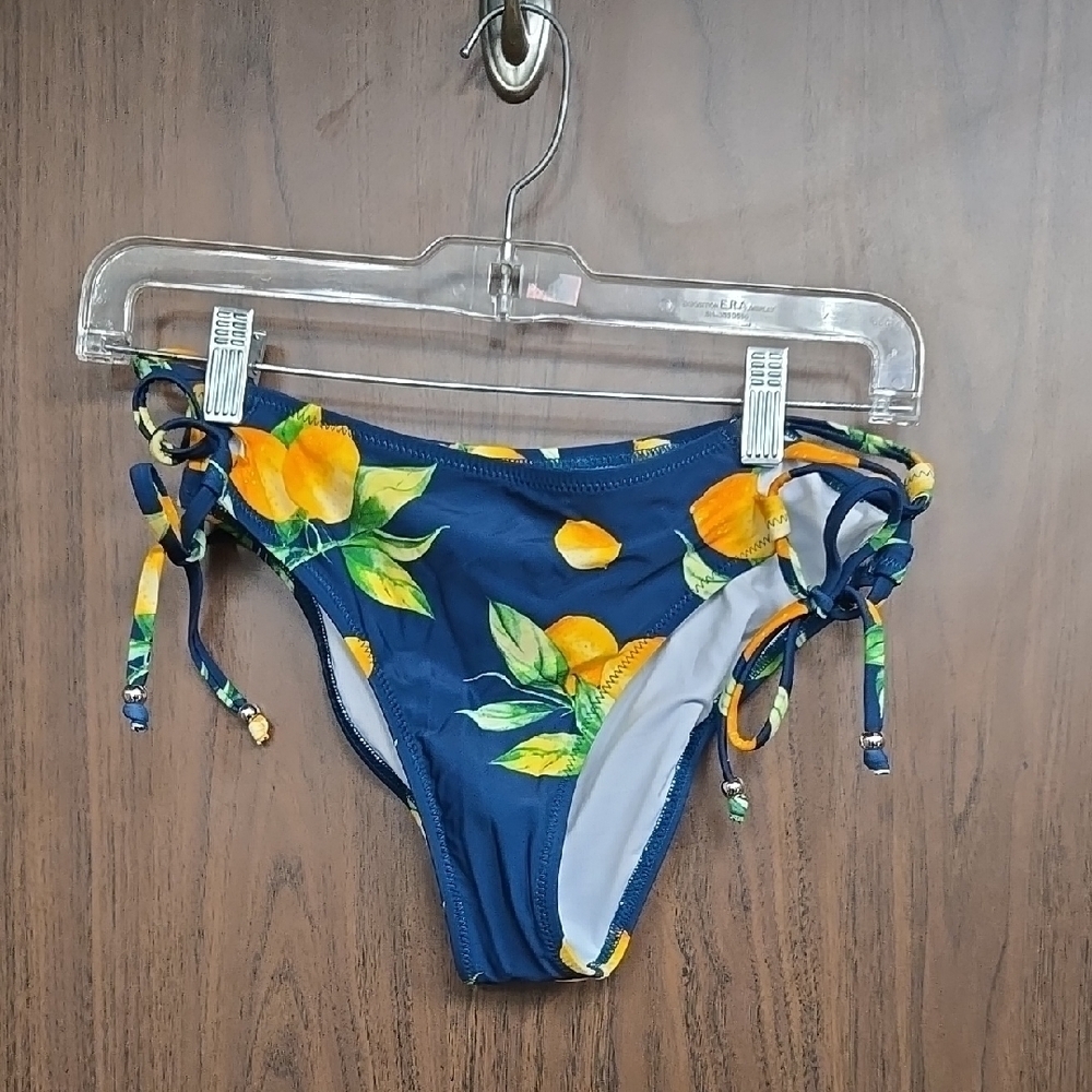 Cupshe Size S Navy and Orange Citrus Themed Bikini Swim Bottoms
